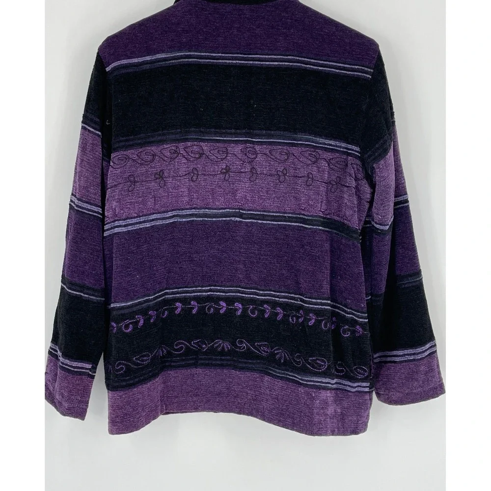 Coldwater Creek‎ Women Jacket L Button Front Purple Striped Embroidered BOHO